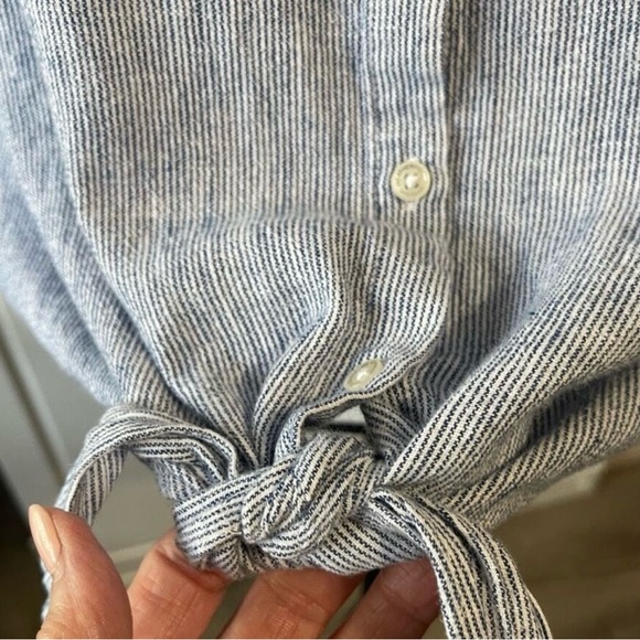 Weatherproof Vintage Striped Washable Linen Tie Front Shirt Blue & White Large - Picture 4 of 11